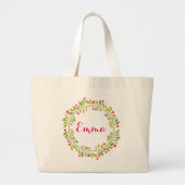 Floral Wreath Bride Monogram gepersonaliseerd Grote Tote Bag (Voorkant)