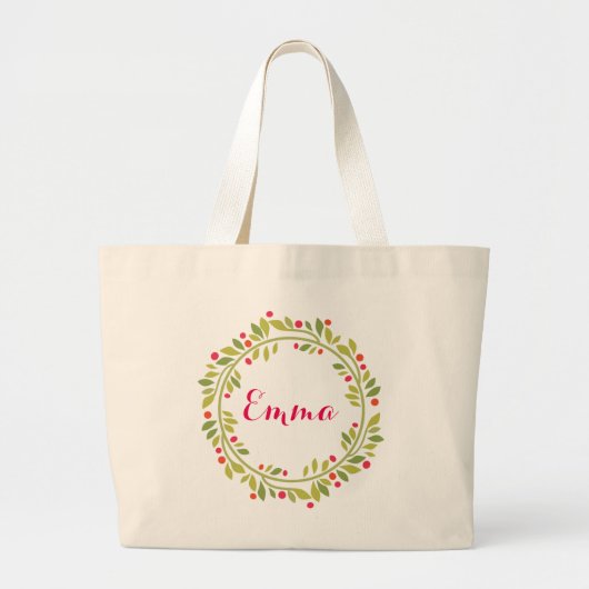 Floral Wreath Bride Monogram gepersonaliseerd Grote Tote Bag (Voorkant)
