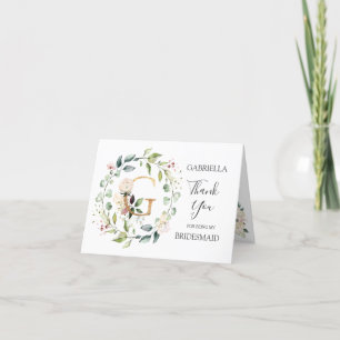 Floral Wreath Bridesmaid letter G Bedankkaart