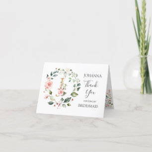 Floral Wreath Bridesmaid monogram J Bedankkaart