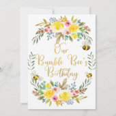 Floral Wreath Bumble bee Birthday Invitation Kaart (Achterkant)