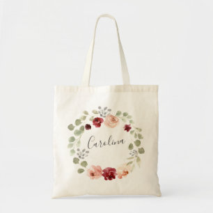 Floral Wreath Burgundy en Eucalyptus Tote Bag