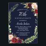 Floral Wreath Burgundy Navy 70th Birthday Kaart<br><div class="desc">griepvaccinaties in de Little Bayleigh Store.</div>