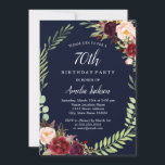 Floral Wreath Burgundy Navy 70th Birthday Kaart<br><div class="desc">griepvaccinaties in de Little Bayleigh Store.</div>
