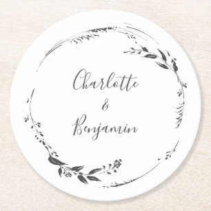 Floral Wreath Calligraphy Custom Wedding White Ronde Kartonnen Onderzetter