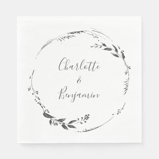 Floral Wreath Calligraphy Custom Wedding White Servet (Voorkant)