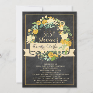 FLORAL WREATH CHALKBOARD BABY SHOWER INVITATIE KAART