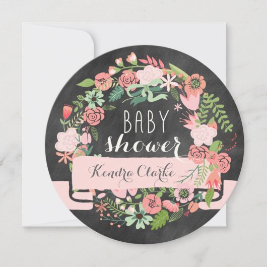 FLORAL WREATH CHALKBOARD | BABY SHOWER INVITATIE KAART (Voorkant)