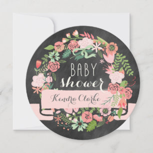 FLORAL WREATH CHALKBOARD   BABY SHOWER INVITATIE KAART