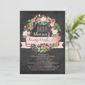 FLORAL WREATH CHALKBOARD | BABY SHOWER INVITATIE KAART (Staand voorkant)