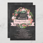 FLORAL WREATH CHALKBOARD | BABY SHOWER INVITATIE KAART (Voorkant / Achterkant)