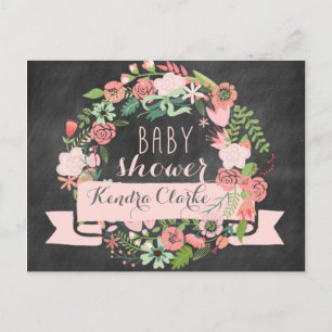 FLORAL WREATH CHALKBOARD BABY SHOWER INVITATIE UITNODIGING BRIEFKAART