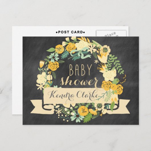 FLORAL WREATH CHALKBOARD | BABY SHOWER INVITATIE UITNODIGING BRIEFKAART (Voorkant / Achterkant)