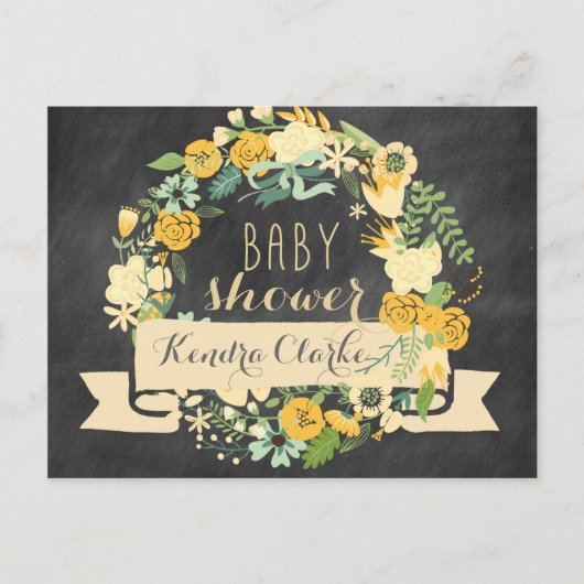 FLORAL WREATH CHALKBOARD | BABY SHOWER INVITATIE UITNODIGING BRIEFKAART (Voorkant)