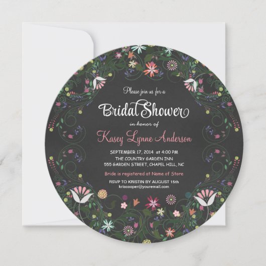Floral Wreath Chalkboard Bridal Shower Invitations Kaart (Voorkant)