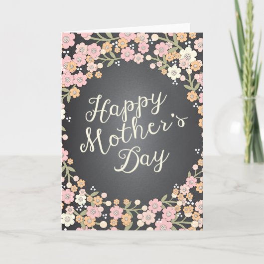Floral Wreath Chalkboard Happy Moederdag Card Kaart (Voorkant)