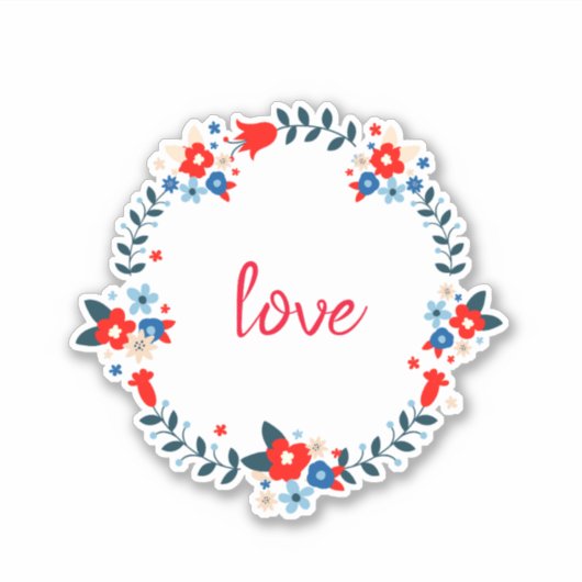 Floral Wreath Circular Love Sticker (Voorkant)