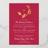 Floral Wreath Classic Monogram Red Magenta Wedding