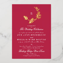 Floral Wreath Classic Monogram Red Magenta Wedding