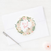 Floral Wreath Cream Pumpkin Het is een meisje Ronde Sticker (Envelop)