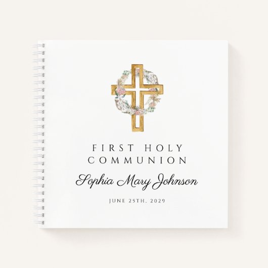 Floral Wreath Cross First Community Guestbook Notitieboek (Voorkant)