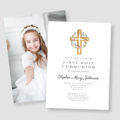 Floral Wreath Cross Foto Girl First Commune Kaart