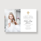 Floral Wreath Cross Foto Girl First Commune Kaart