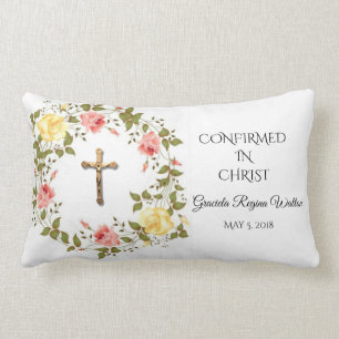 Floral Wreath Crucifix gele roze rozen Kussen