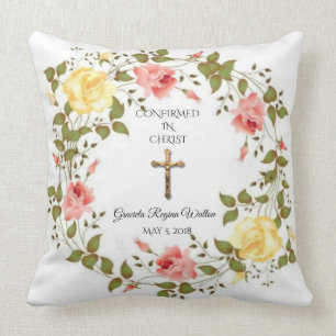 Floral Wreath Crucifix gele roze rozen Kussen