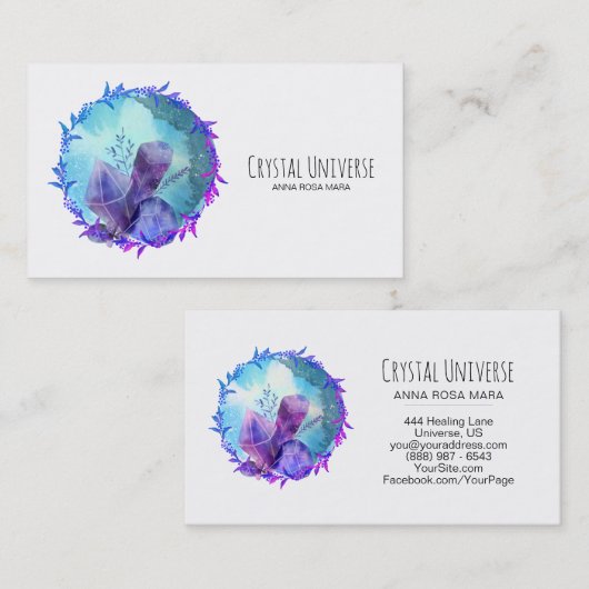 *~* Floral Wreath Crystal Gemstone Universe Visitekaartje (Voorkant / Achterkant)