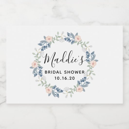 Floral Wreath Custom Naam Bruid Naam Vrijgezellenf Sparkling Wijnetiket (Enkel label)