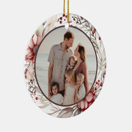 Floral Wreath Custom Photo Keramisch Ornament (Rechts)