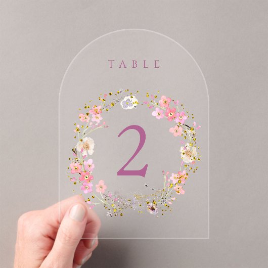floral wreath design table number  acryl uitnodigingen (Insitu (Draagbaar))