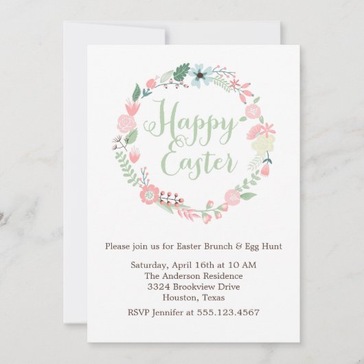  Floral Wreath Easter Brunch Kaart (Voorkant)