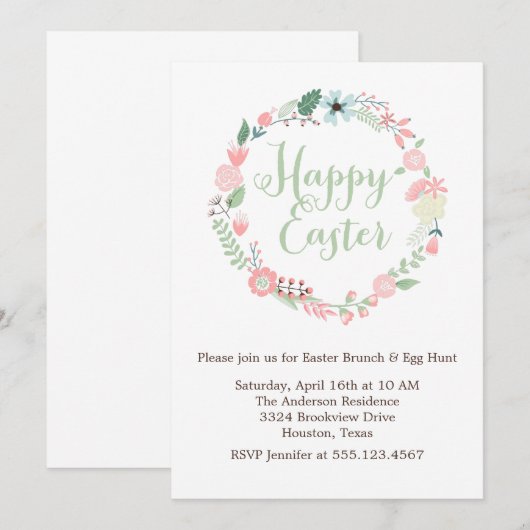 Floral Wreath Easter Brunch Kaart (Voorkant / Achterkant)