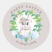 Floral Wreath Easter Bunny , gepersonaliseerd Ronde Sticker (Voorkant)
