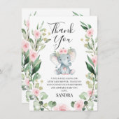 Floral Wreath Elephant Baby shower Hartelijk dank Kaart (Voorkant / Achterkant)