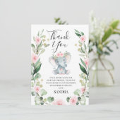 Floral Wreath Elephant Baby shower Hartelijk dank Kaart (Staand voorkant)