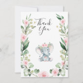 Floral Wreath Elephant Baby shower Hartelijk dank Kaart (Achterkant)