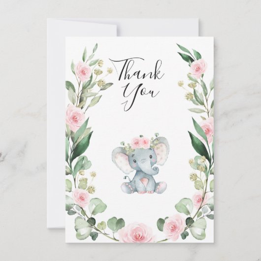 Floral Wreath Elephant Baby shower Hartelijk dank Kaart (Achterkant)