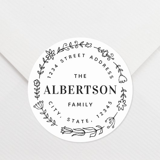 Floral Wreath Familienaam Aangepast retouradres Ronde Sticker