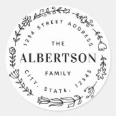 Floral Wreath Familienaam Aangepast retouradres Ronde Sticker (Voorkant)