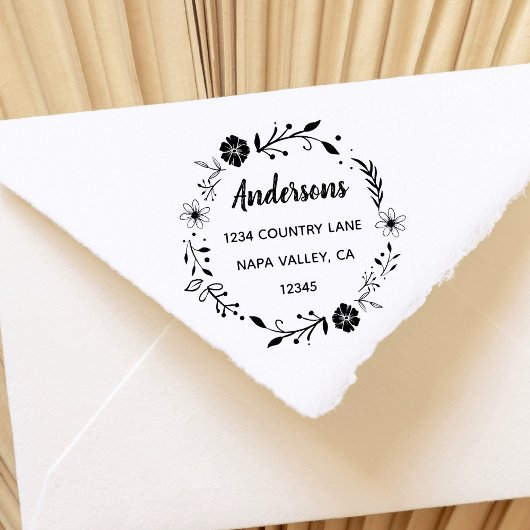 Floral Wreath | Familienaam Retouradres Zelfinktende Stempel