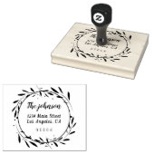 Floral Wreath Familienaam Script Retouradres Rubberstempel (Gestempeld)