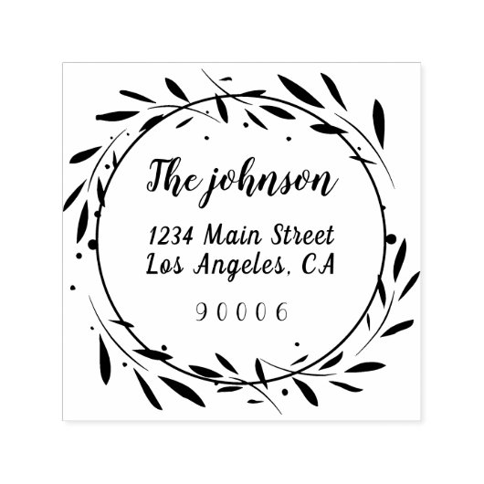 Floral Wreath Familienaam Script Retouradres Zelfinktende Stempel (Design)