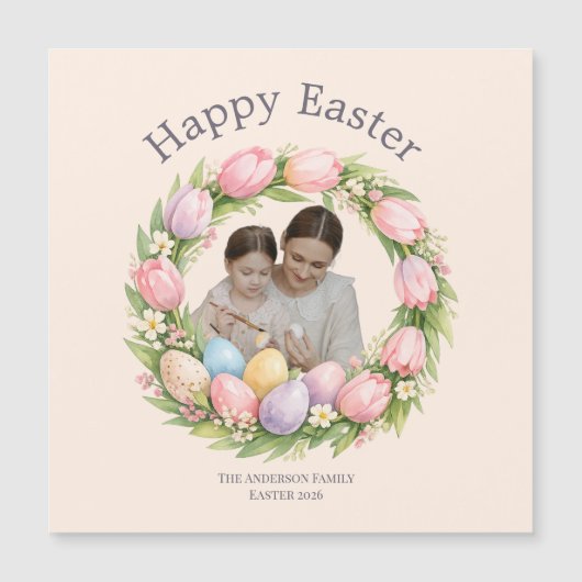 Floral Wreath & Family Photo Personalized Easter  (Voorkant)