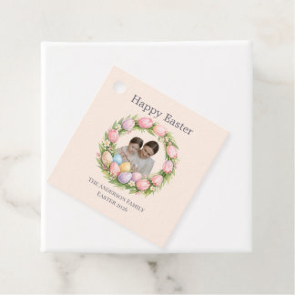 Floral Wreath & Family Photo Personalized Easter  Bedankjes Labels