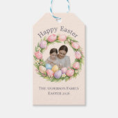 Floral Wreath & Family Photo Personalized Easter  Cadeaulabel (Voorkant)
