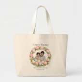 Floral Wreath & Family Photo Personalized Easter Grote Tote Bag (Voorkant)
