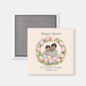Floral Wreath & Family Photo Personalized Easter Magneet (Voorkant / Achterkant)